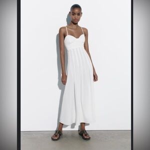 Zara White Poplin Corset Midi Dress. Size Small. NWT